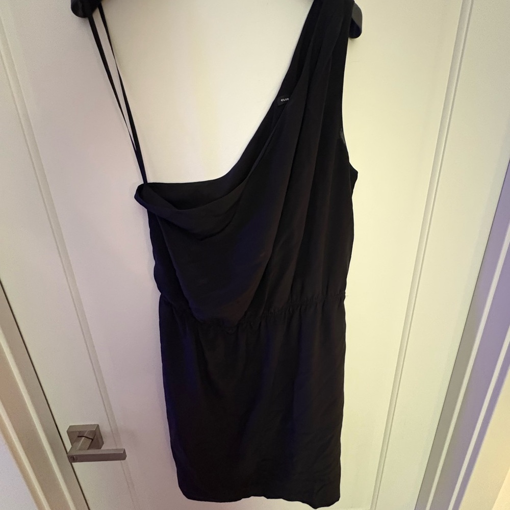 Club Monaco Black Ruched One Shoulder Cocktail Dress